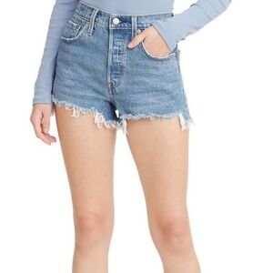Levi's Light Blue Frayed Jean Shorts
